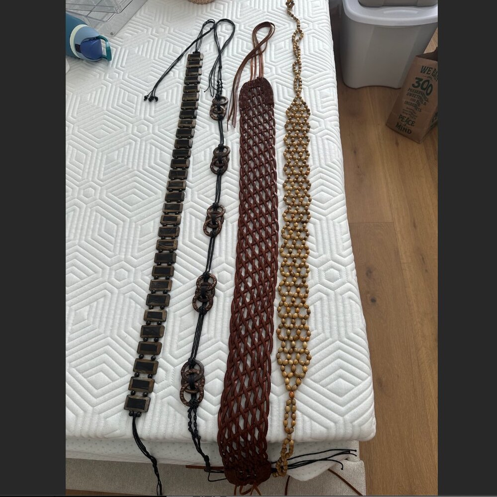 Vintage Beaded and Leather Woven Belt Bundle